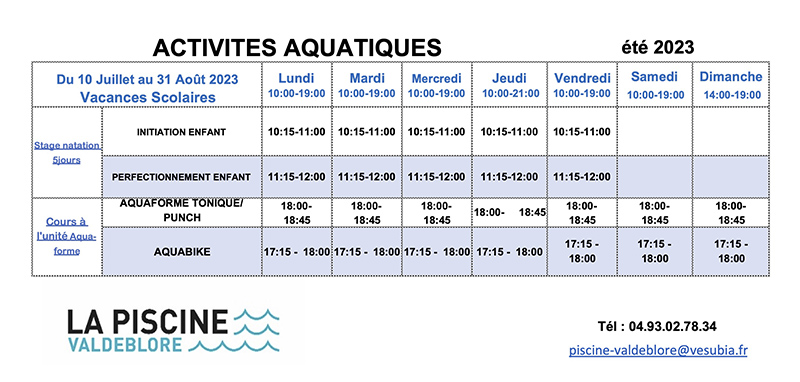 Planing piscine ete VDB